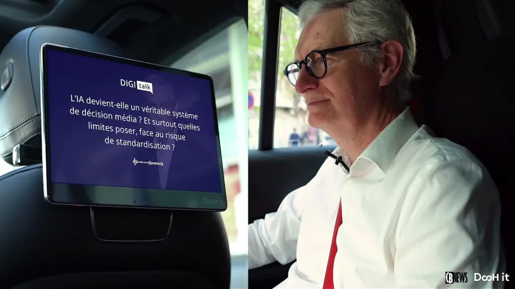 Pierre Calmard en interview DigiTalk à bord d’un taxi équipé d’un écran DigiCab